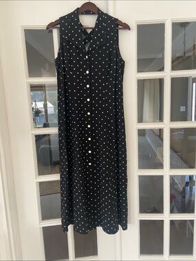 Vintage John Roberts Black Polka Dot Sleeveless Button-Front Midi Dress